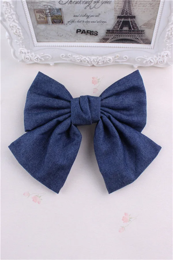 dark blue 10 цветов, Женская винтажная мягкая однотонная джинсовая заколка с бантом, большой размер, милые заколки для волос с бантом, заколка для волос, синий джинсовый головной убор - Цвет: dark blue