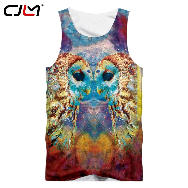 

CJLM 2019 Factory Direct Supply Original Sample Design 3D Colored Owl Print Tank Top Oversized Vest Wholesale
