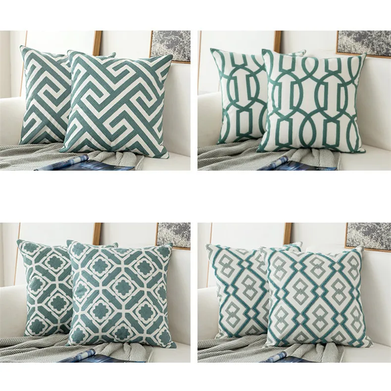 Прямая поставка домашний декор наволочка с вышивкой из синего хлопка