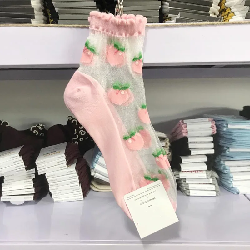 [EIOISAPRA] Повседневная мода Harajuku дышащие забавные Женские носочки фрукты ярких цветов Кристалл шелк прекрасный улыбающееся лицо счастливые носки - Цвет: Strawberry