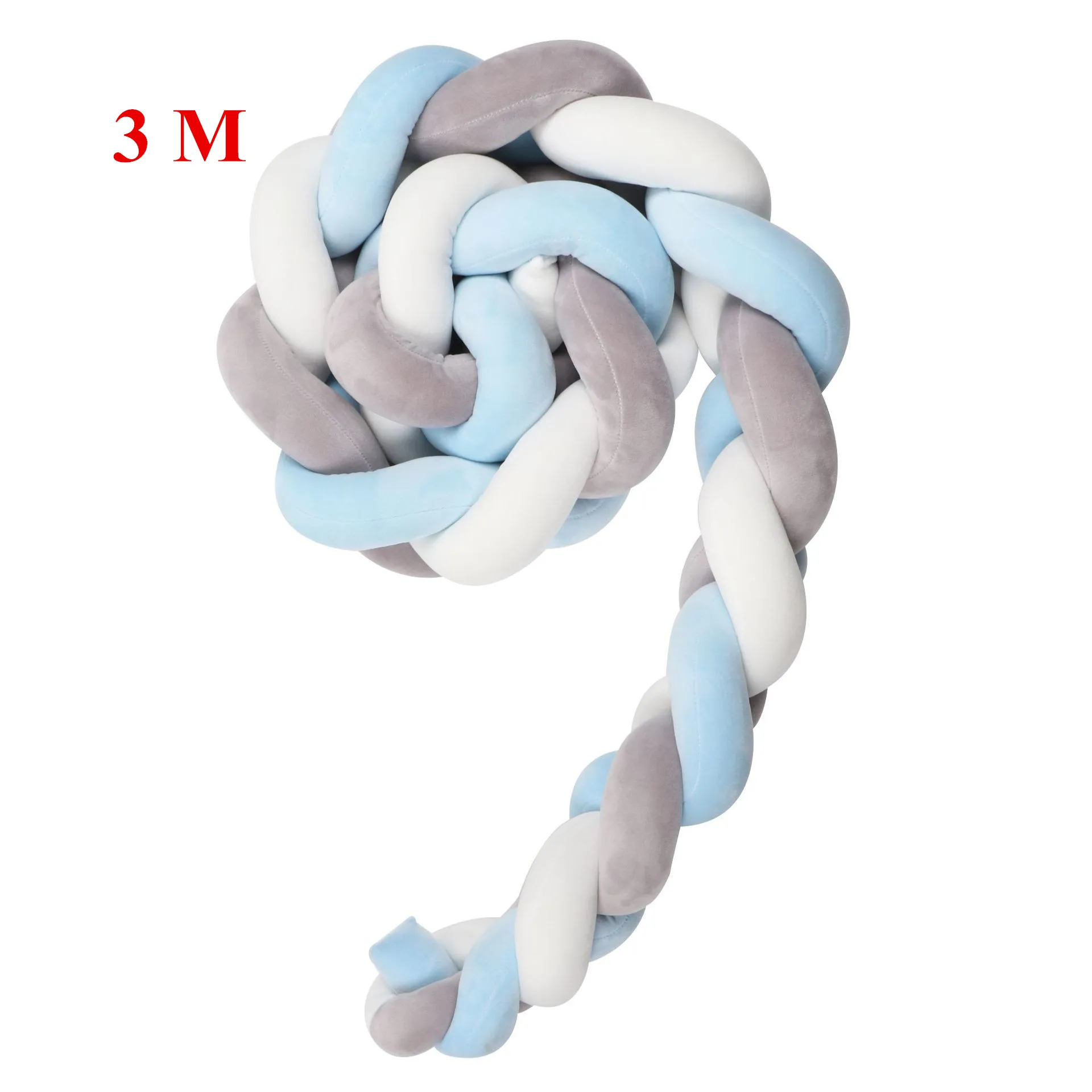 WhiteGrayBlue 3M Бампер для новорожденной кровати с узлом/протектор Tour De Lit Bebe Tresse детский бампер коса детская кроватка бампер бамперы в кроватку 3 6 9 12 м - Цвет: WhiteGrayBlue 3M