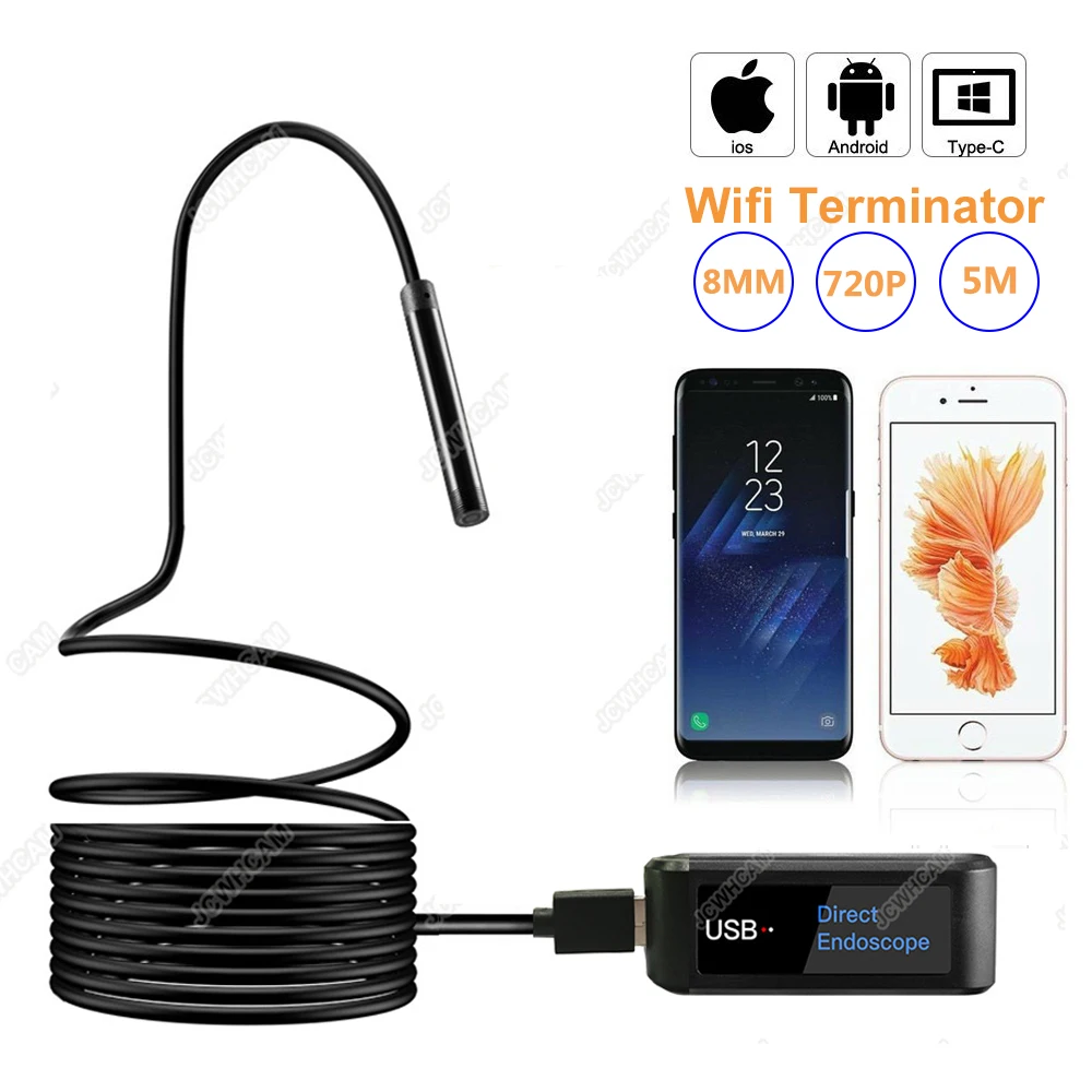 Обновленная версия 8 мм 720P USB эндоскоп HD гладкая картинка видео Wifi Терминатор