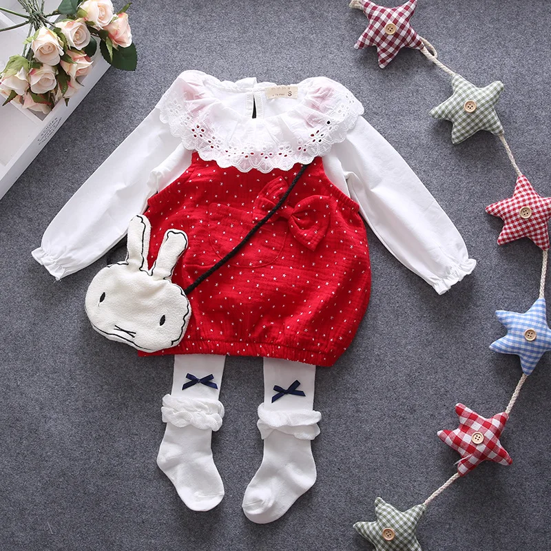 2016 Модный комплект для малышей хлопковая одежда в горошек маленьких девочек