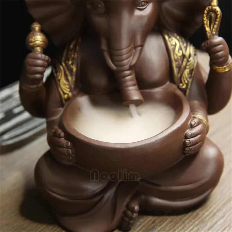 Слон Ганеш Бог керамический обратный поток Курильница водопад держатель для