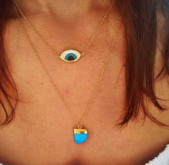 

lead nickal free high quality gold color Turkish eye design pave zirconia Turquoises women jewelry necklace fashion