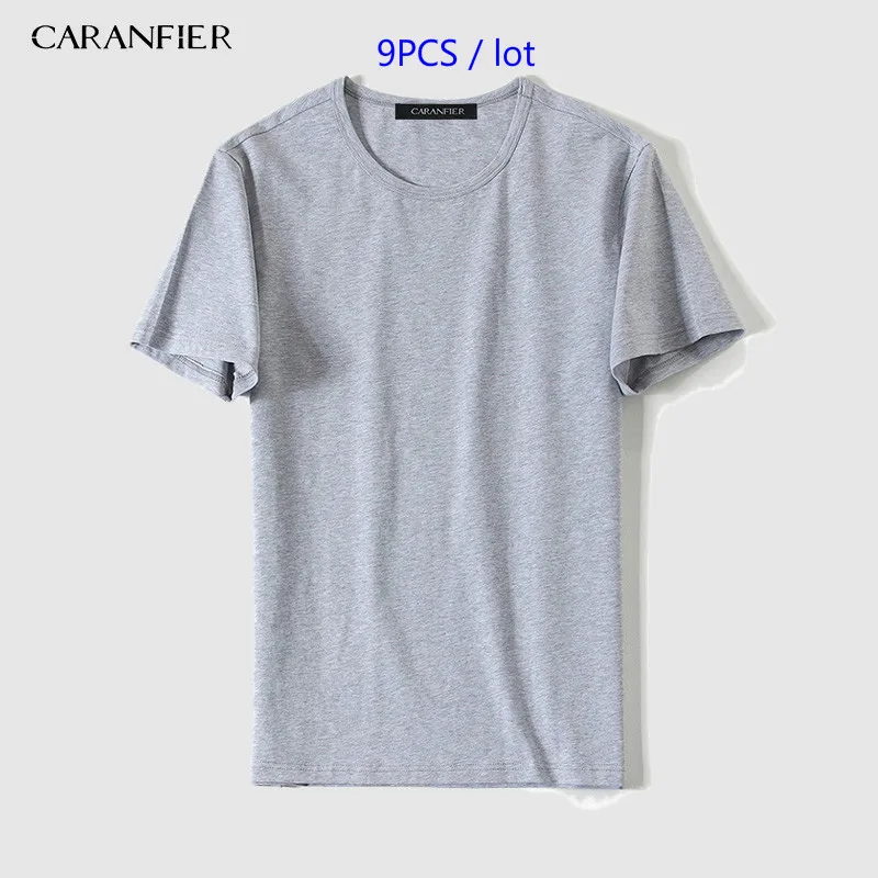 CARANFIER 9 шт. Футболка мужская хлопковая Однотонная футболка o-образным вырезом с коротким рукавом мужские футболки летние мужские повседневные новые брендовые Топы - Цвет: Серый