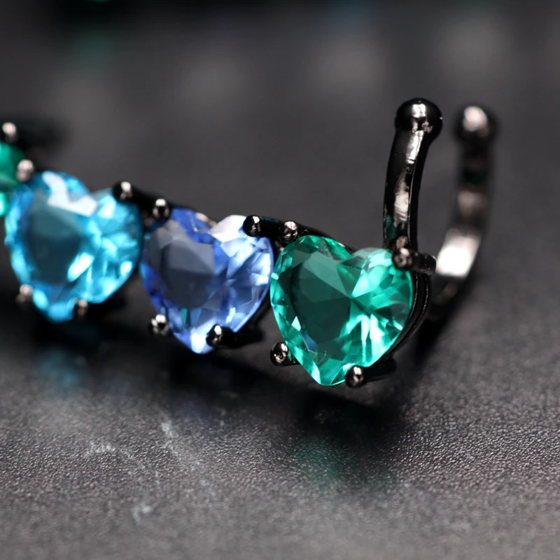 Многоцветные серьги пусеты в форме сердца для женщин зеленые стеклянные