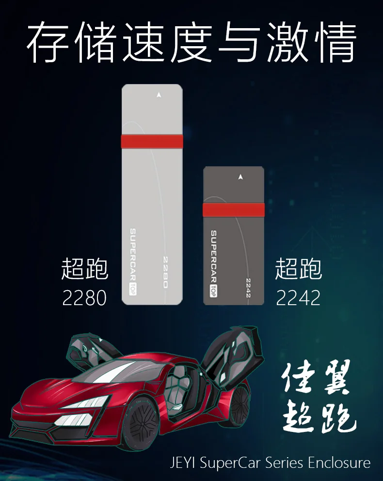 JEYI SuperCar m.2 NVME SSD алюминиевый TYPEC3.1 мобильный SSD box optibay корпус тип C3.1 JMS583 m2 USB3.1 M.2 PCIE SSD U.2 PCI-E SATA