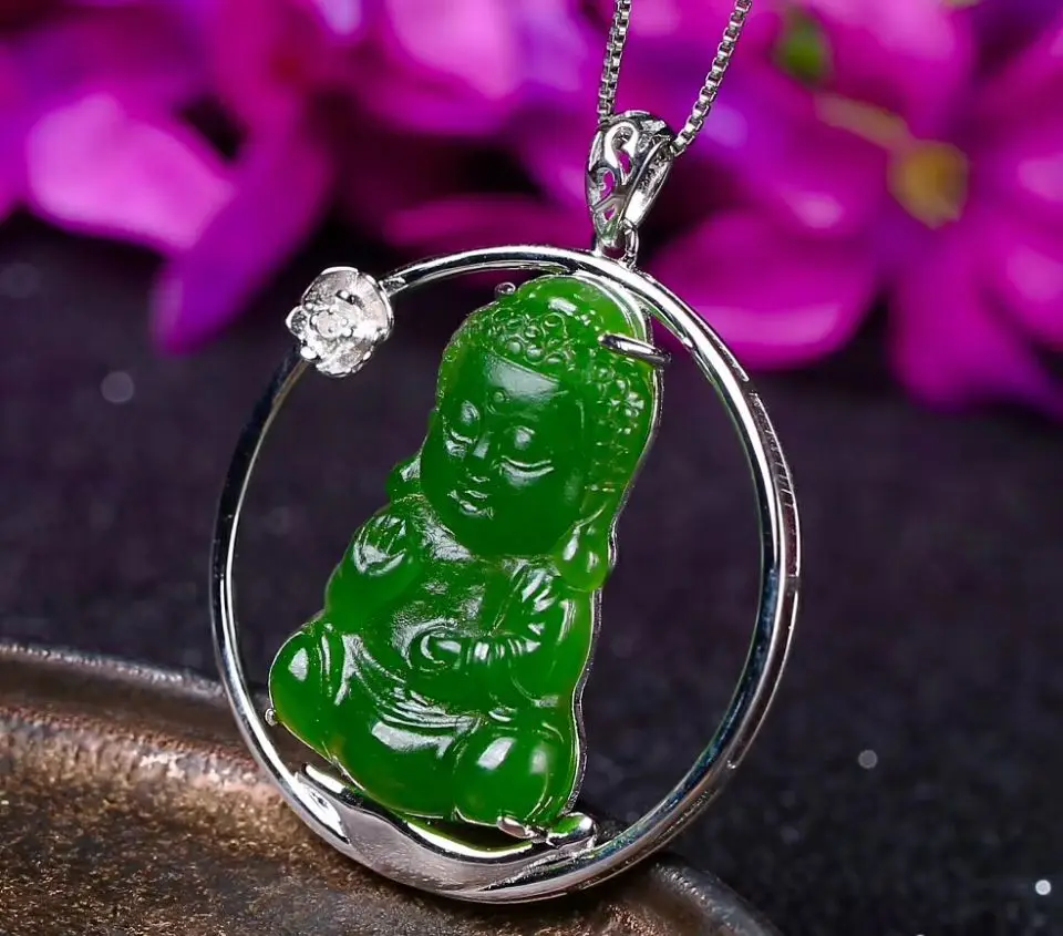 S925 silver Inlaid Natural Chalcedony Buddha Pendant Necklace | Украшения и аксессуары