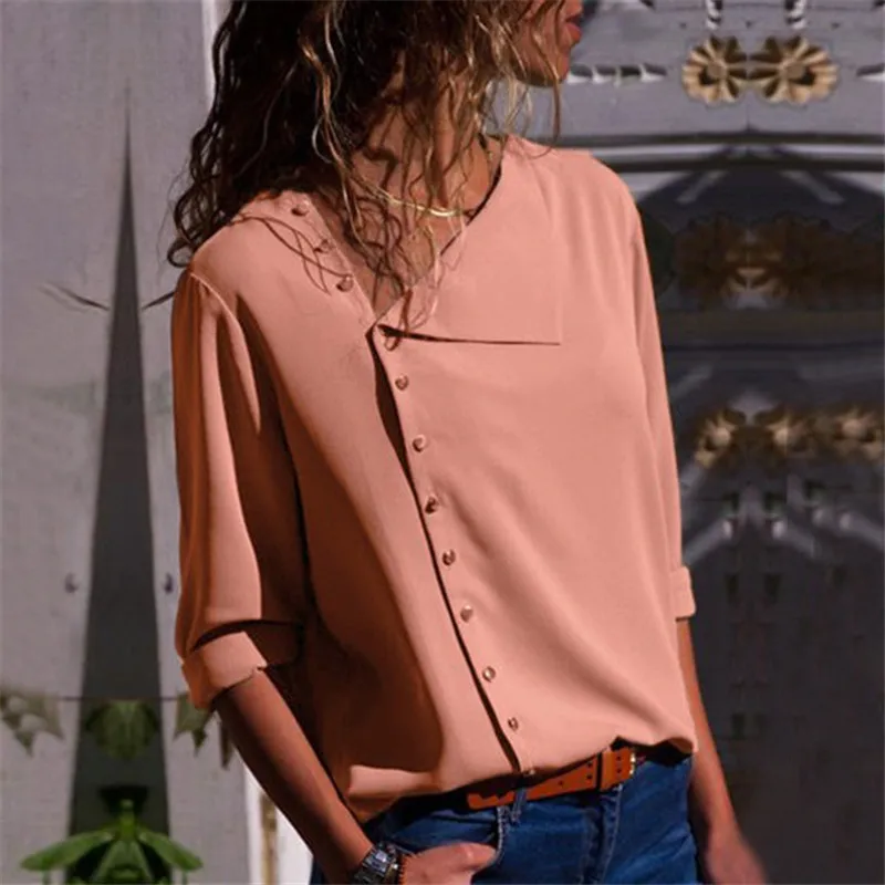 2020 Spring Summer Women New Shirt Fashion Casual Long-sleeved Loose Blouse Solid color Slim street wind Top Female W076 