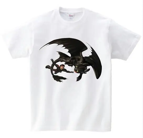 white childreT-shirt Футболка с черным драконом топы с беззубиком, Детская футболка с изображением дракона, хлопковая ткань, подарок на день рождения для детей - Цвет: white childreT-shirt
