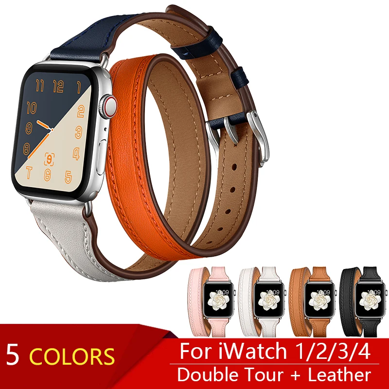 

Ремешок KeBitt для Apple Watch Series 7 6 Se5 4 3 2 1 Женский, двойной туристический браслет из натуральной кожи, браслет для iWatch
