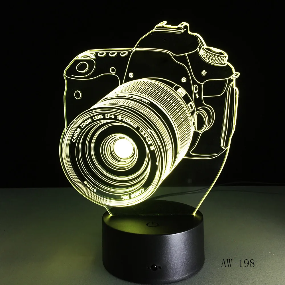 Новинка, 3D лампа для камеры Canon, светодиодный светильник с питанием от аккумулятора, сенсорный, 7 цветов, меняющий USB настольный ночник, прикроватный светильник, украшение AW-198