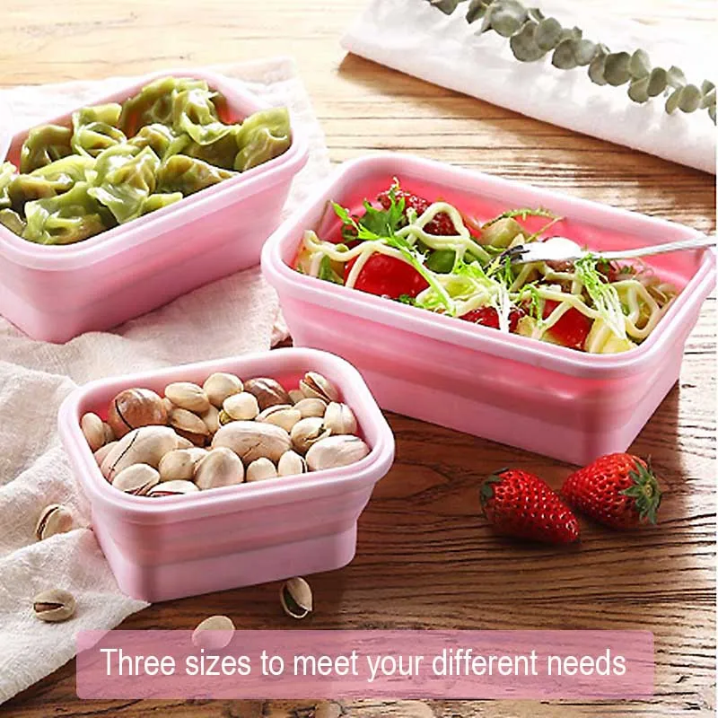 BORREY Silicone Collapsible Lunch Box Leakproof Portable Folding Bento Kitchen Food Containers | Дом и сад