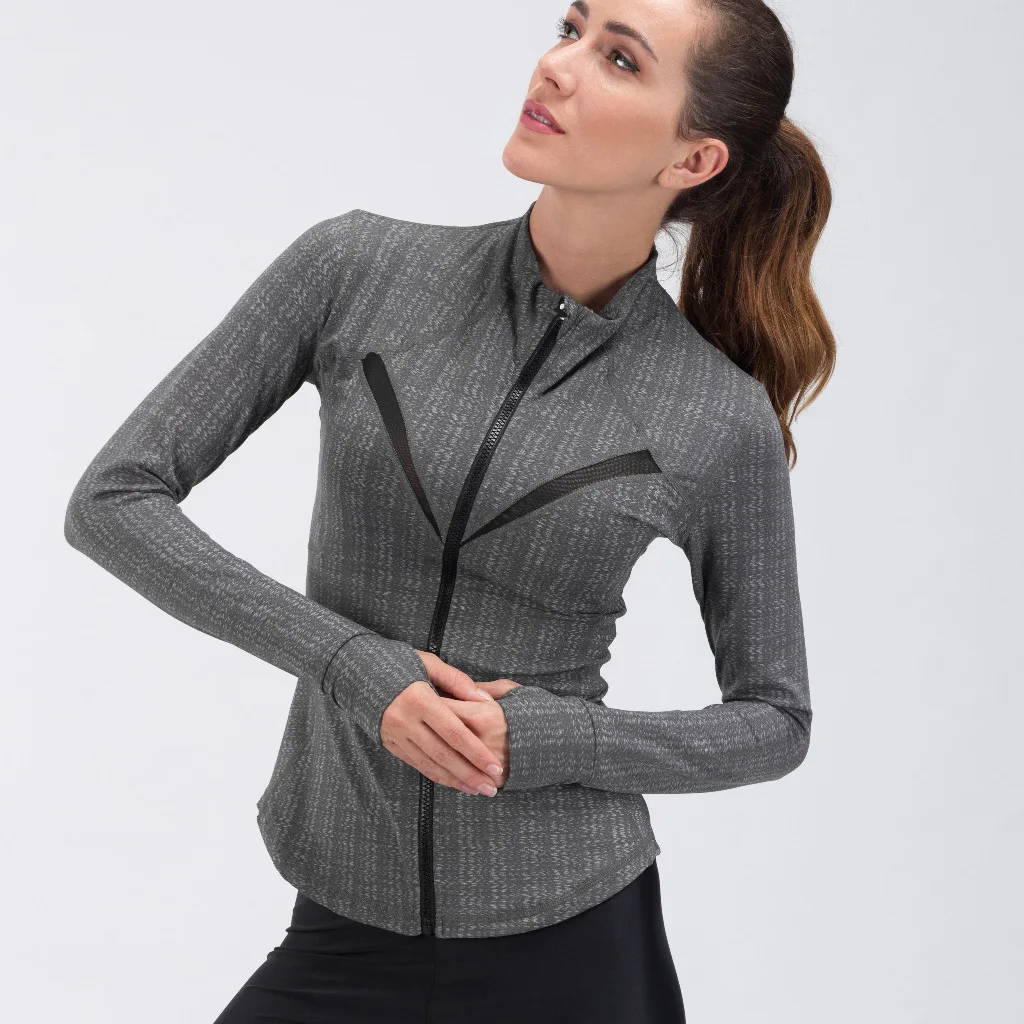 Женская спортивная майка на молнии с длинным рукавом для йоги топ бега