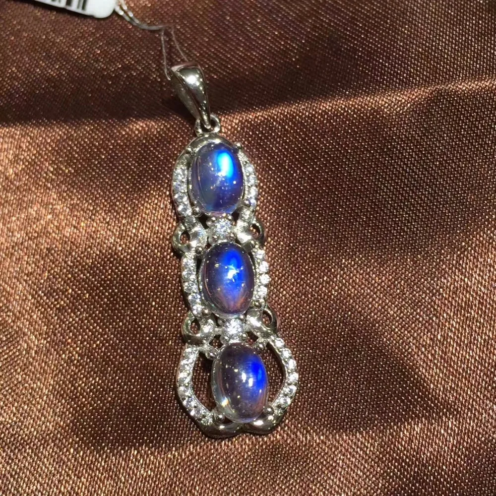 

Uloveido Blue Moonstone Pendant Necklace Women 925 Sterling Silver Gemstone Peace Bean Necklace Pendant with Box FN318