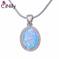 cinily created blue fire opal silver plated wholesale oval shape for women jewelry with the chain pendant necklace od6776