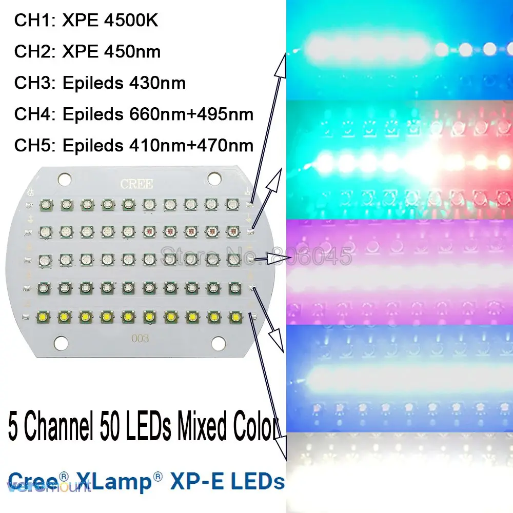 5 каналов аквариум 50 LED s эмиттер ламсветильник Cree XPE XP E 4500K 450NM Epi светодиодный 395NM