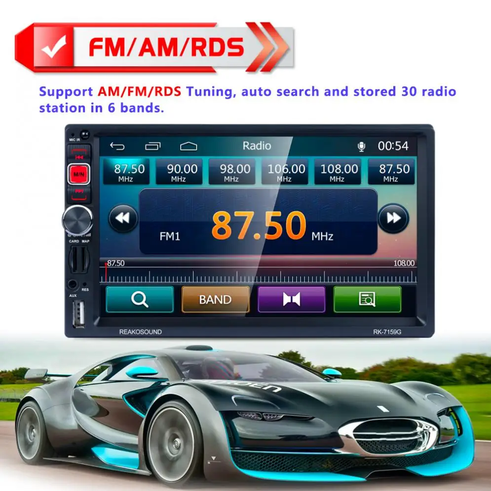 

7 Inch 12V 2 DIN Bluetooth Car Multimedia Stereo MP5 AM/FM/RDS Radio Player Support Mirror Link / Aux In / GPS Navigation