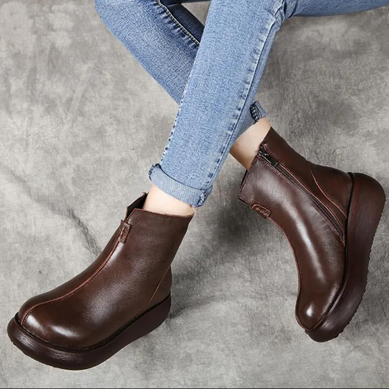 2018 осень-зима новые модные ботинки на платформе женские ботильоны из натуральной