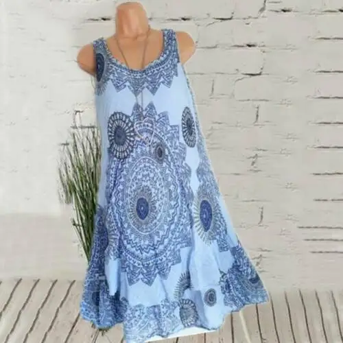 Женское платье без рукавов Boho летнее повседневное комфортное с естественным