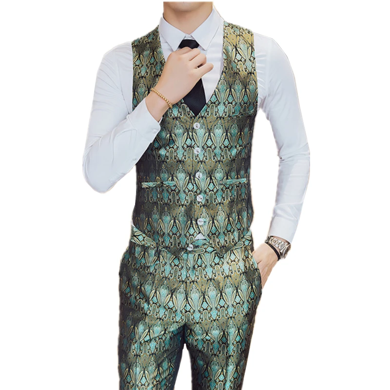 Жилет мужской с цветочным рисунком жилет и брюки приталенный силуэт Азиатские