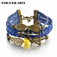 toucheart vintage gold owl bracelets bangles men leather cuir charm for women silver jewelry stainless steel bracelets sbr180153