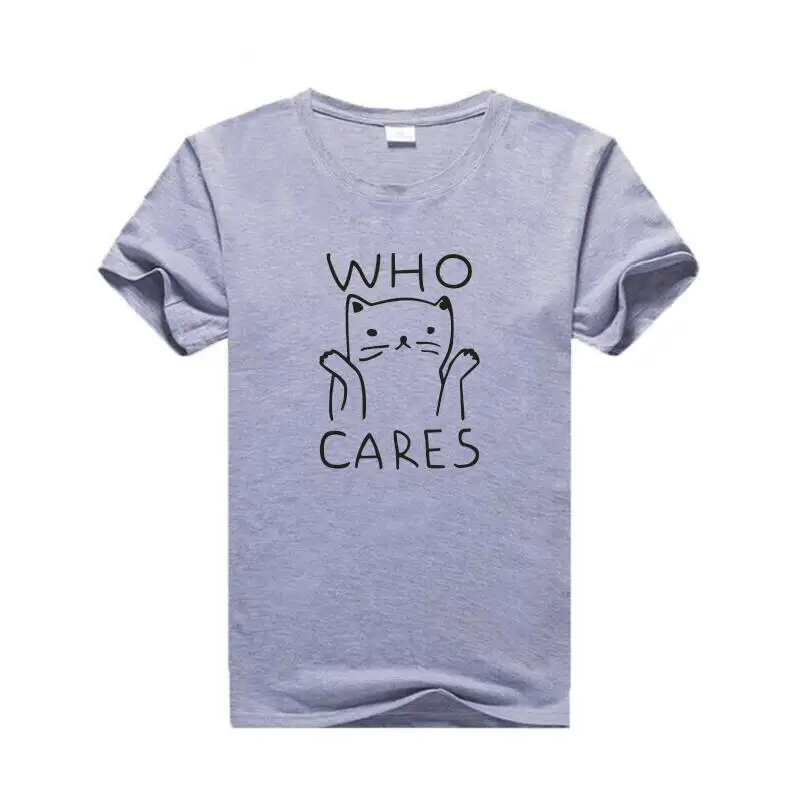Who Cares Cat забавная графическая футболка Женские топы Летняя с коротким рукавом Femme
