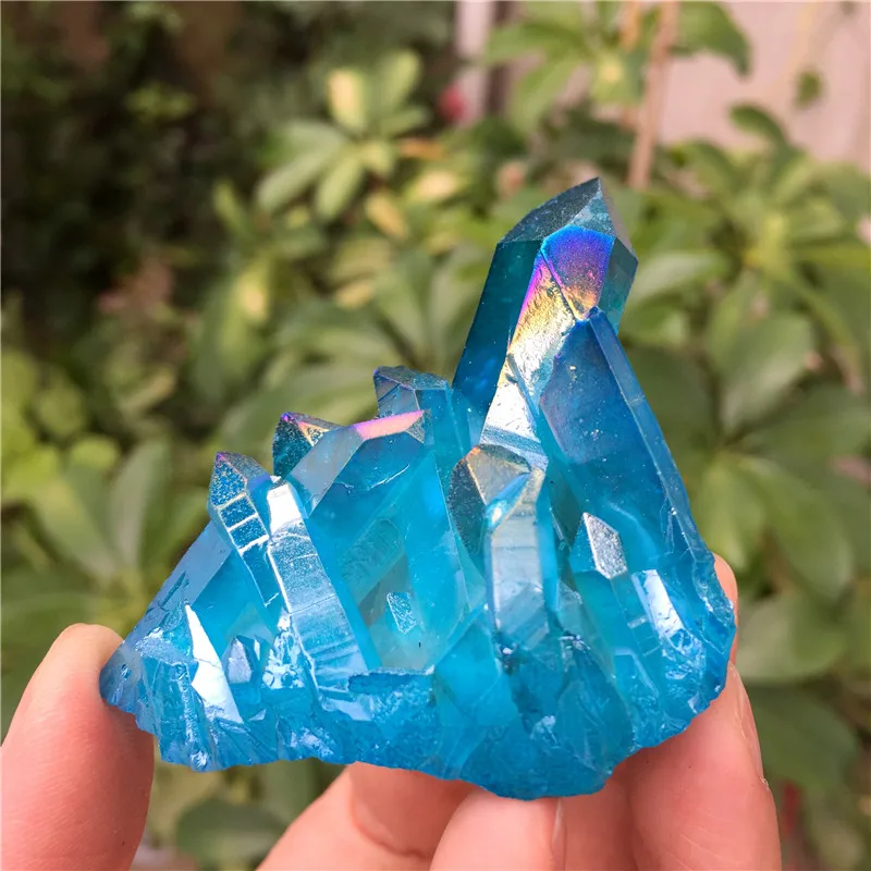 1 шт. Красивый синий кристалл аура кластер Ангел Аура титановый Кварцевый