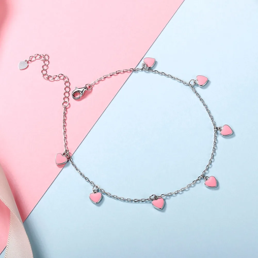 SILVERCUTE/розовые ножные браслеты «сердце» для женщин, из чистого серебра 925 пробы, летние ювелирные изделия, очаровательный браслет на ногу, подарок SCA6317B