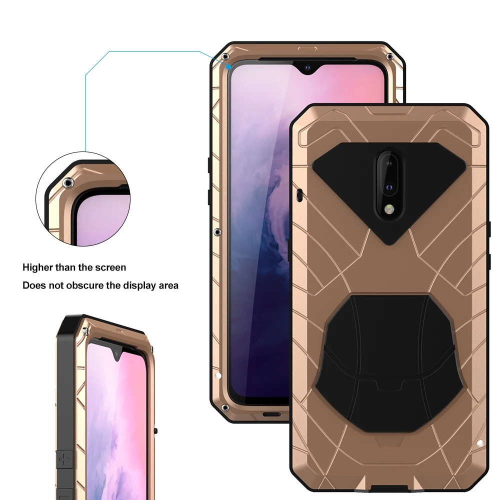 Для Oneplus 7 Гибридный бронированный Алюминиевый металлический противоударный бампер рамка чехол мягкий резиновый силиконовый военный сверхпрочный жесткий чехол