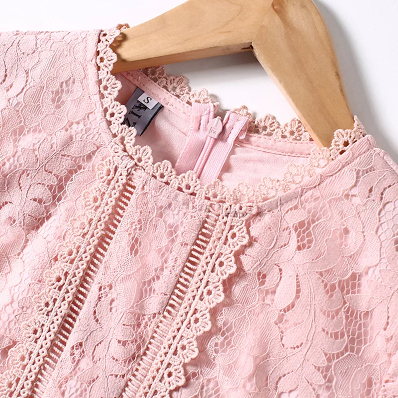 Женское вечернее платье розовое кружевное средней длины лето 2019 | Женская одежда