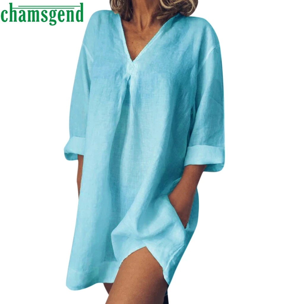 CHAMSGEND женское платье женское летнее стильное платье Feminino Vestido футболка из хлопка и льна свободного кроя размера плюс