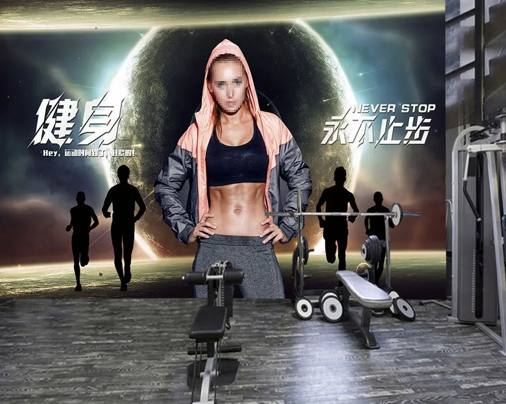 

Free Shipping Sports Fitness Wallpaper Beauty Fitness Mural Custom 3D Gym Decoration Wallpaper Photo Mural Cheap Gym Wallpaper