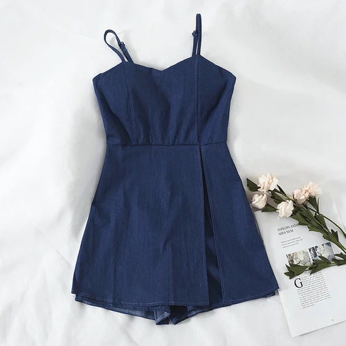 Dark Blue TAOVK, сексуальный джинсовый комбинезон на молнии сзади, повседневные женские короткие комбинезоны без рукавов, летние джинсовые комбинезоны - Цвет: Dark Blue
