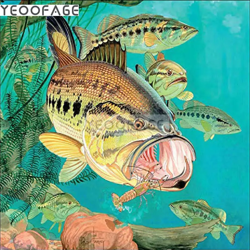 DIY 5D Diamond Painting Cross Stitch fish Full Square Drill resin Mosaic stickers home Decor Embroidery Lake bottom | Дом и сад