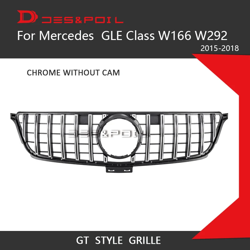 Chrome Without Cam GT R решетка для Mercedes Benz GLE класса W166 W292 купе 4matic внедорожник хромированная Защитная панель для гоночный гриль- GLE300 GLE320 GLE350 - Цвет: Chrome Without Cam