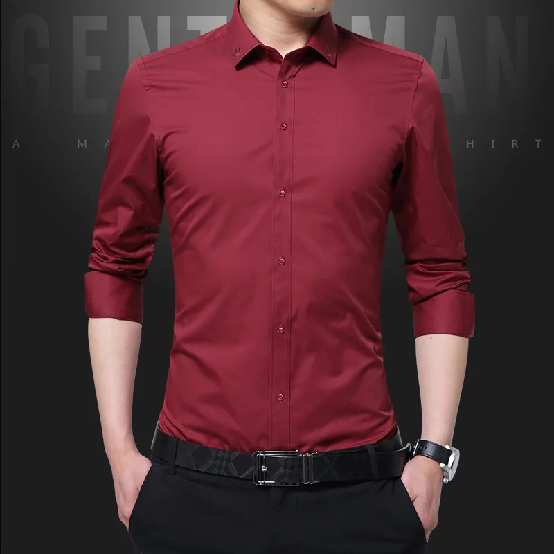 iRicheraf 2019 Business Men Shirt Long Sleeve Formal Mens Dress Shirts Solid White Black Blue Pink Non-ironing M-5XL | Мужская одежда
