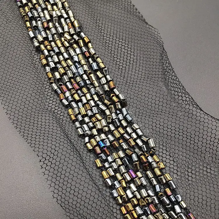 

2yads Metallic Beads Lace Trim Black Mesh Lace Ribbon Fabric For Sewing Clothing Collar Lace Applique DIY Decoration Accessories