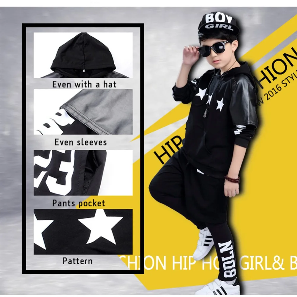 

Unisex Hip-hop Black Dance Costume Jazz Tracksuit Dancewear Age 3-12 Years Hoodie + Legging+ Shorts