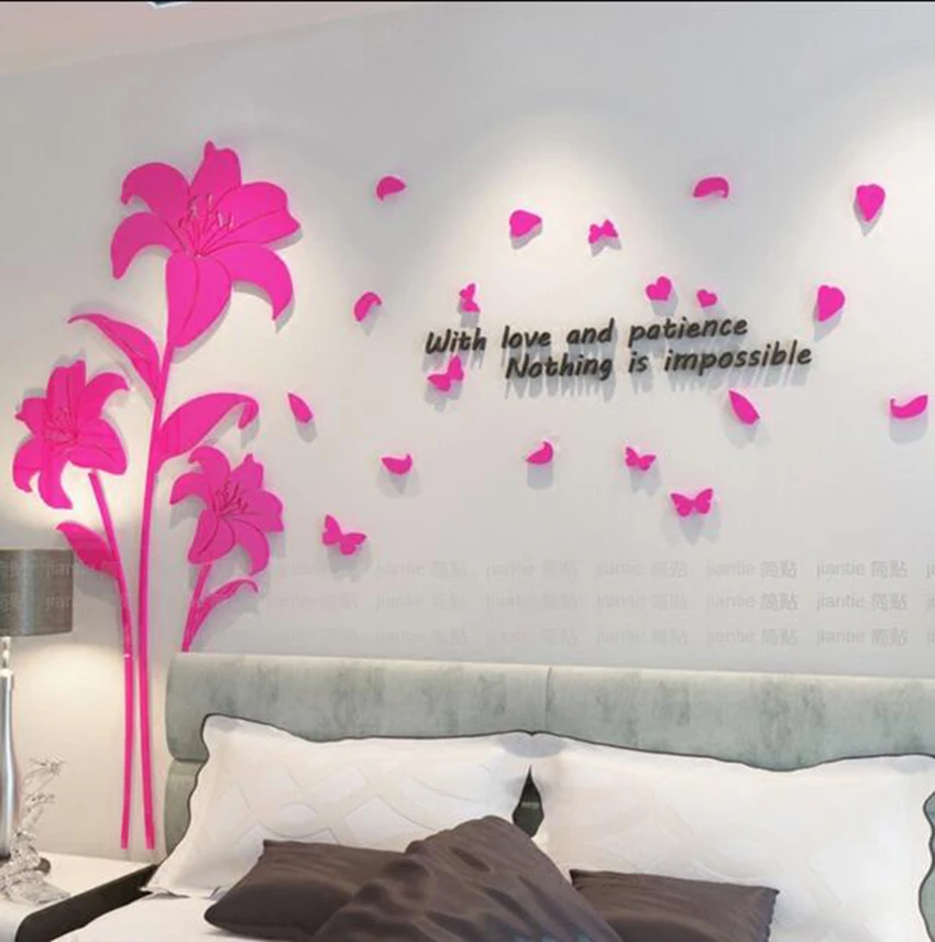 Большие цветы лилии и бабочки 3d Цветы наклейки на стену для гостиной украшения