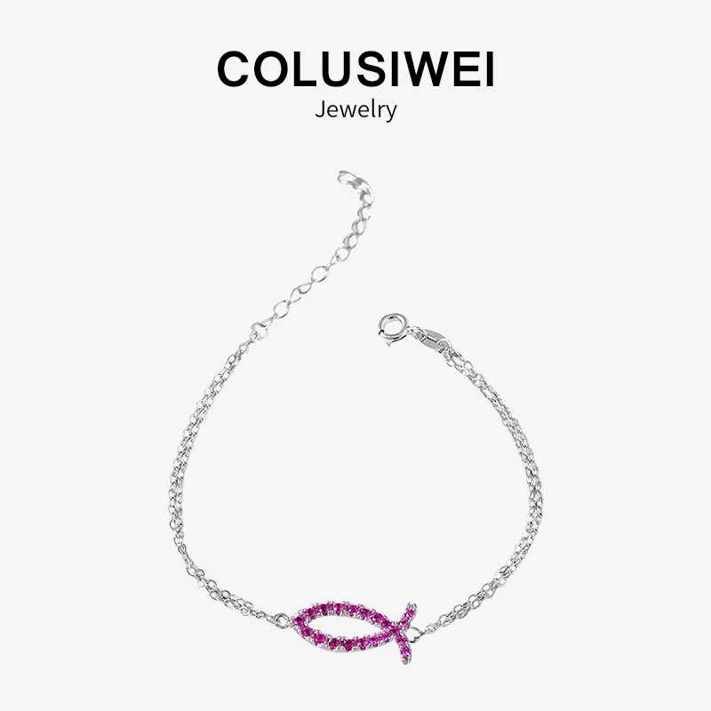 2019 Ins Style 925 Sterling Silver Clear Cubic Zirconia Pink Fish Fashion Bracelet For Women Charm Jewelry Christmas Girl Gift | Украшения