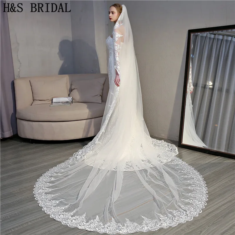H &amp S свадебная вуаль с кружевной каймой свадебные аксессуары длинная de mariee velo sposa
