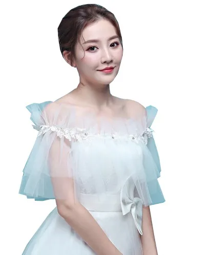 Синие цветные свадебные вечерние куртки для вечеринок Болеро Свадебные Шали Обертывания Болеро летняя Свадебная Тюлевая куртка накидка - Цвет: Слоновая кость