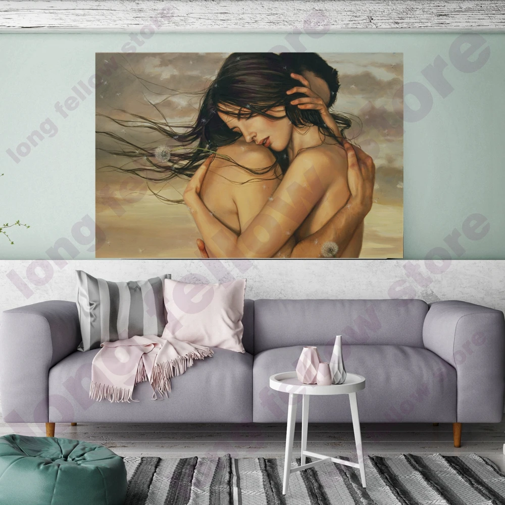 Обнаженная Lover картины с изображением фигур людей холсты произведение искусства обнимающие пары плакаты и принты Одуванчик стены искусства цветы домашний декор дропшиппинг