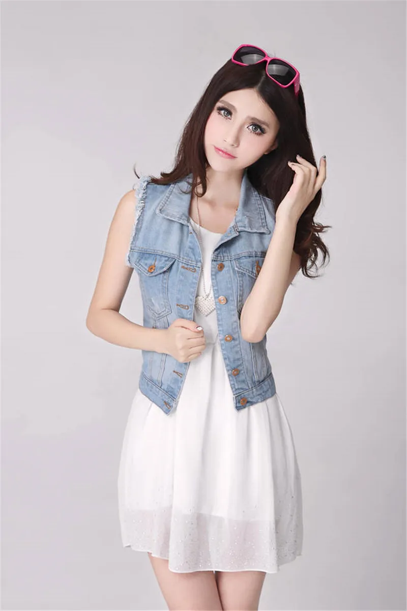 Жилет женский джинсовый повседневный винтажный кардиган из денима без рукавов с