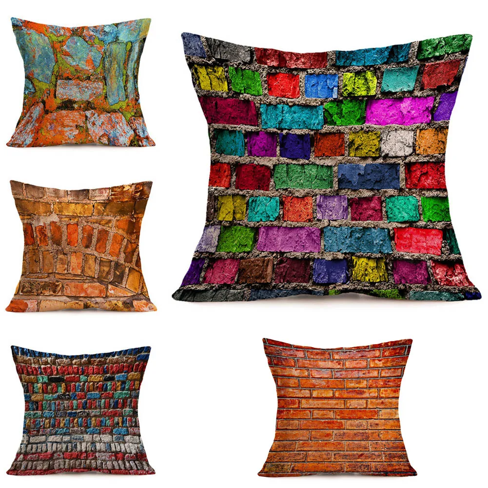 Wall Tile Pattern Oil Painting Watercolor Linen Pillow Cover | Дом и сад