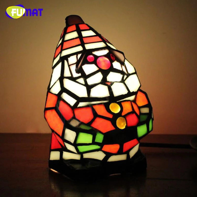 FUMAT Tiffany Stained Glass Desk Lamps Novelty Handcraft Table Lights Santa Claus Snowman Christmas Trees Gift Box Horse Shape