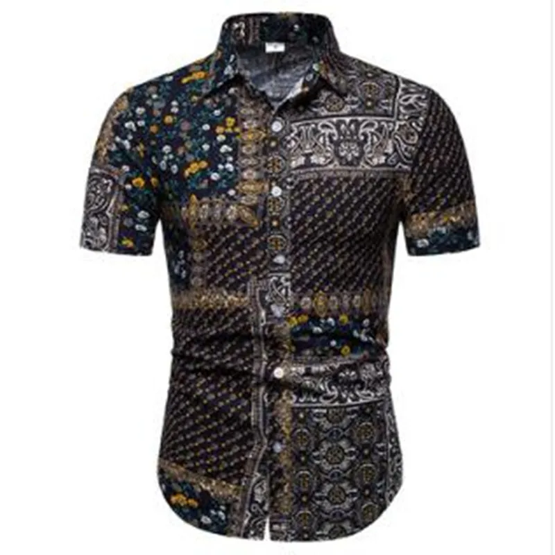 Повседневные мужские рубашки с короткими рукавами большим отложным рукавом