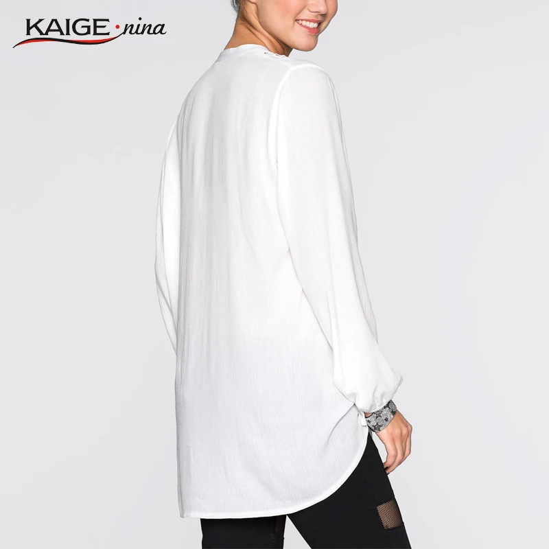 Kaige. Нина Женщины Топы Осень Офис Чистый Цвет Выдалбливают Плюс Размер Женщин